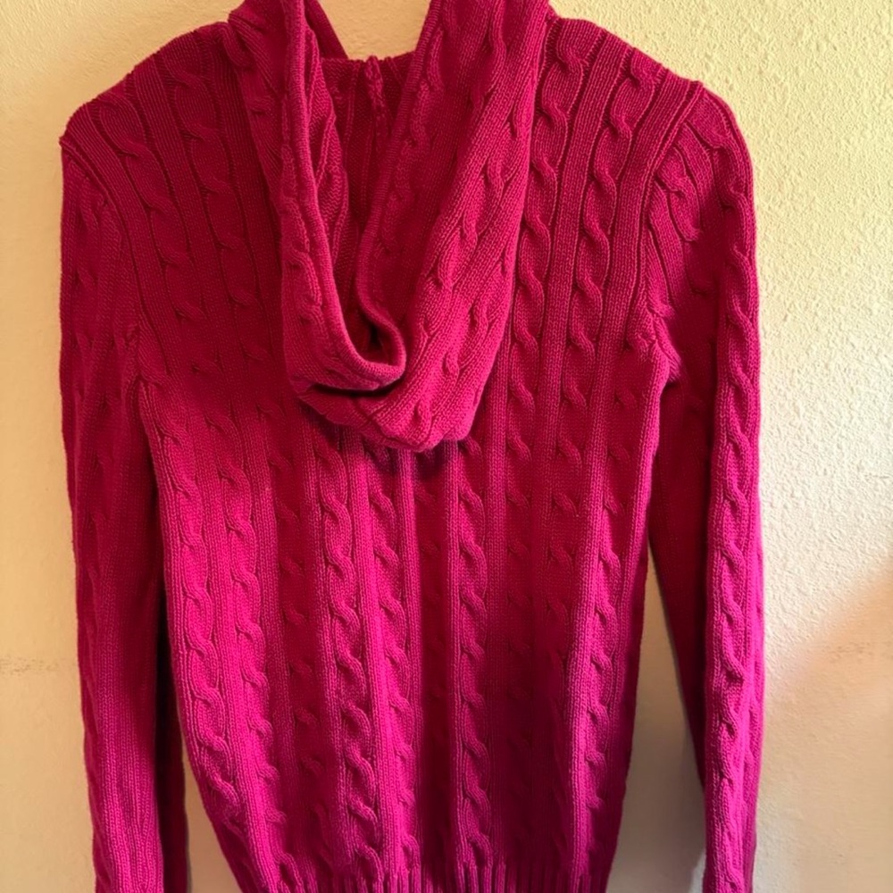Ralph Lauren Fuchsia Cable-Knit Zip Hoodie - Picture 6 of 9